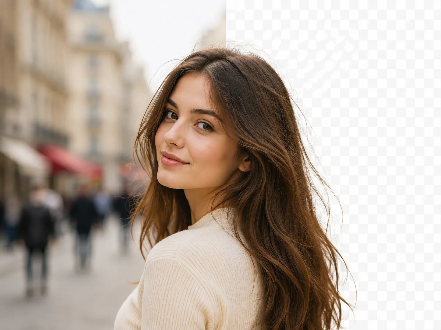 Portrait cutout with hair isolated from the original background