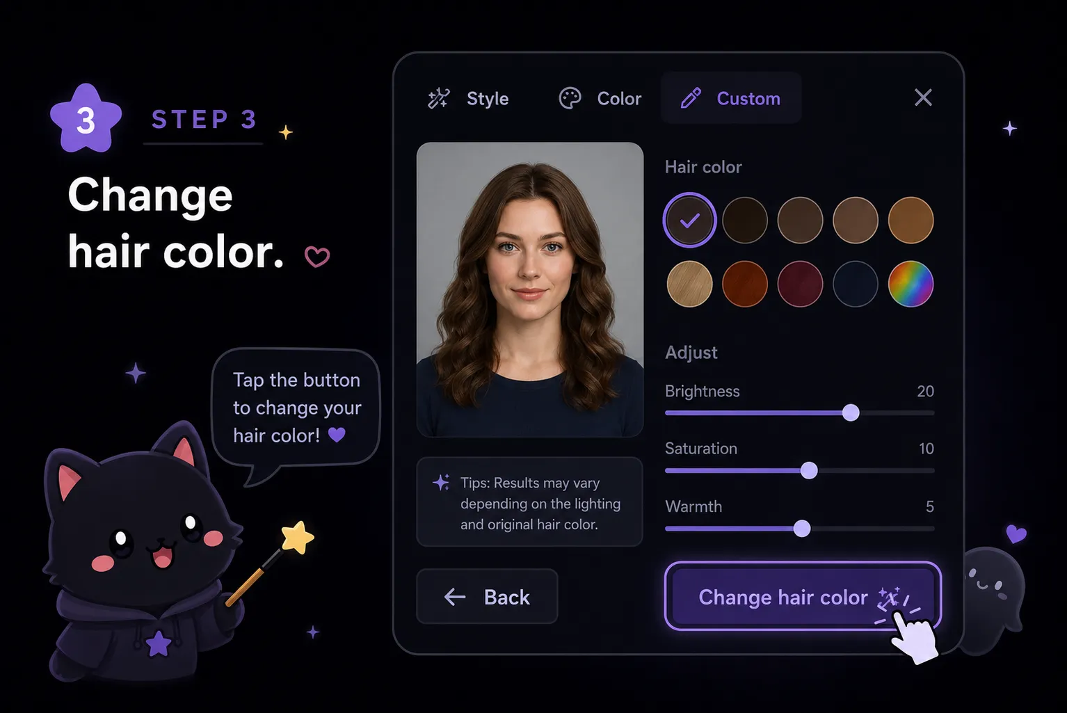 Collect daily free credits for YuzuTime AI hair color changer