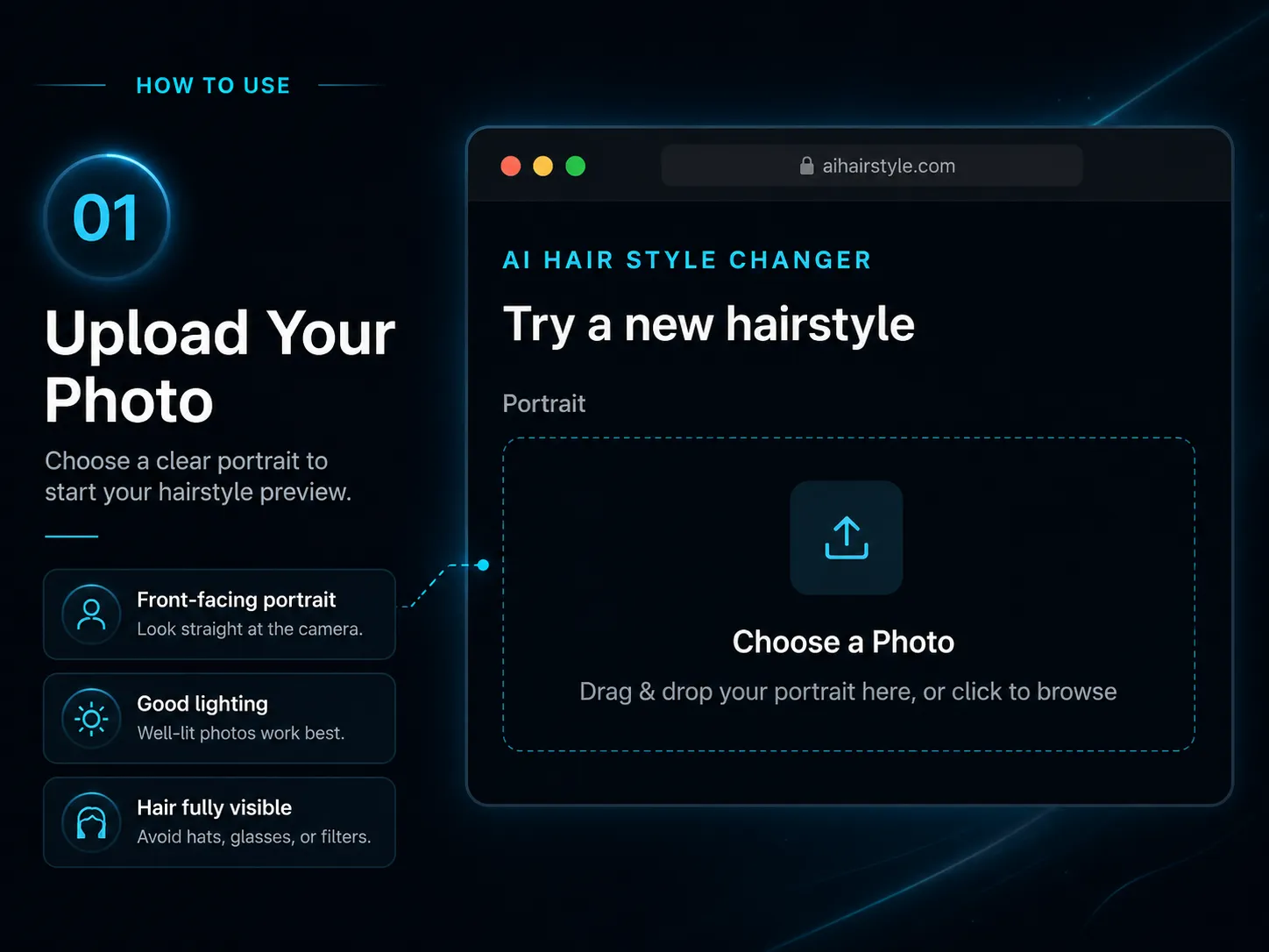Upload portrait for free AI hairstyle changer online