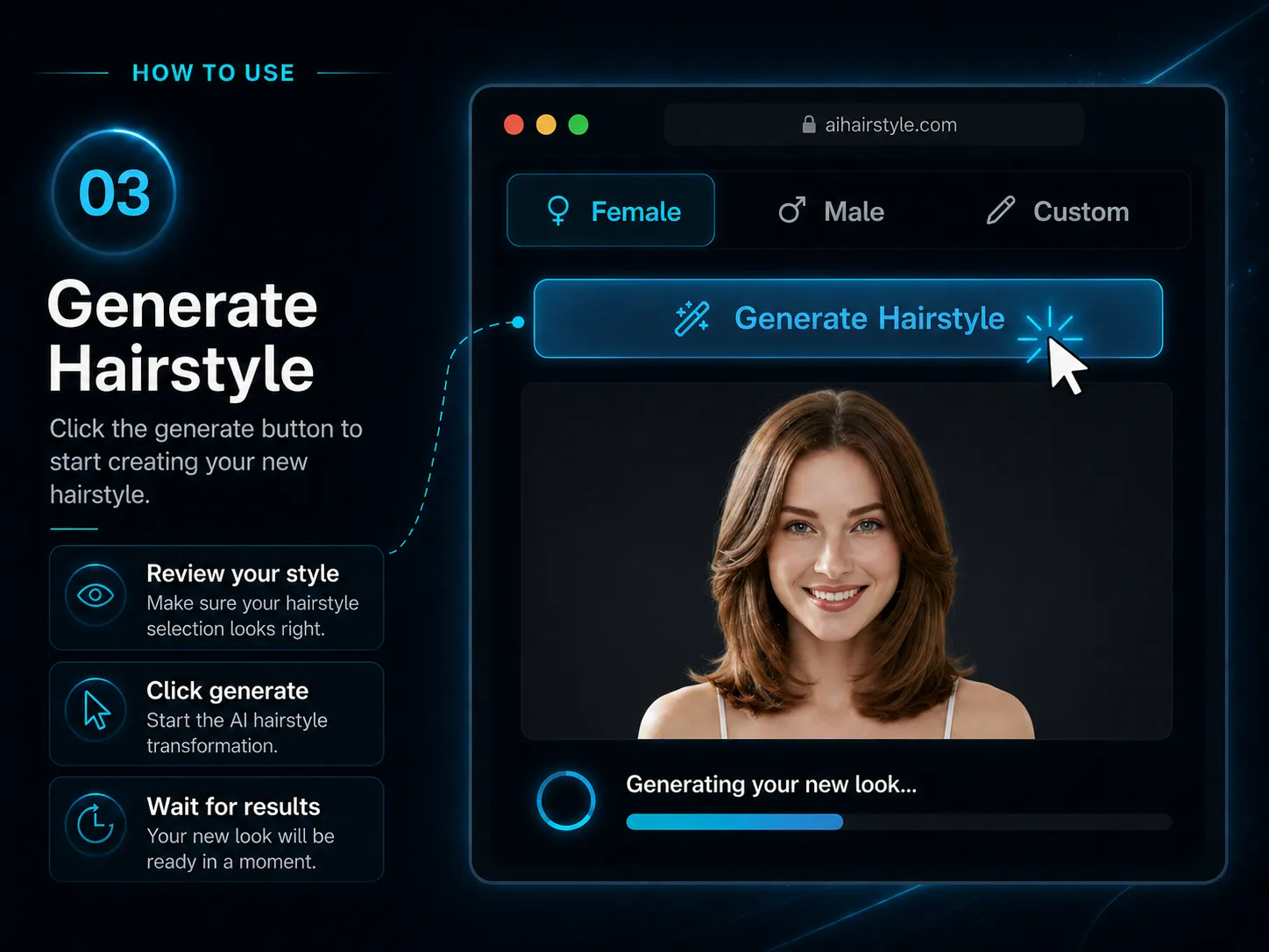 Generate and download realistic AI hairstyle result