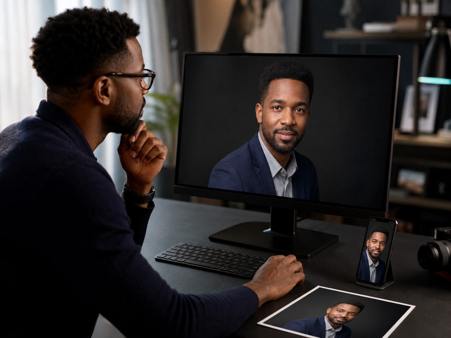 Reviewing a generated headshot before downloading it