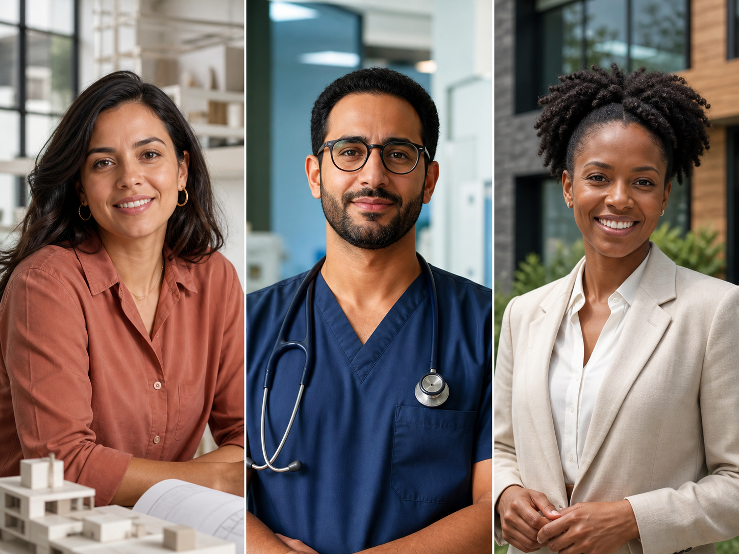 Architect, healthcare professional, and real estate advisor headshots