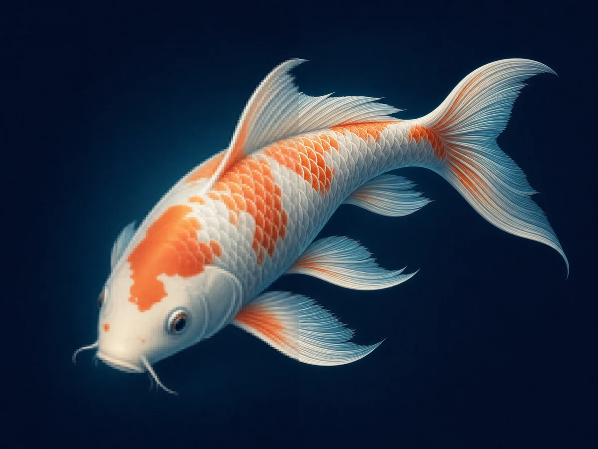 Koi illustration comparison with low-resolution linework on the left and refined detail on the right