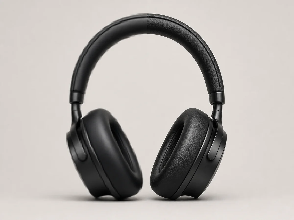 Headphone comparison with soft product edges on the left and crisp material detail on the right
