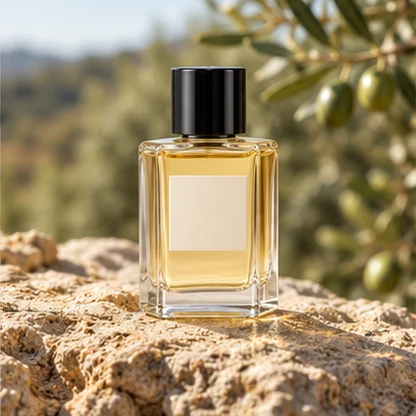 Illustrative perfume product scene: Outdoor sunlight